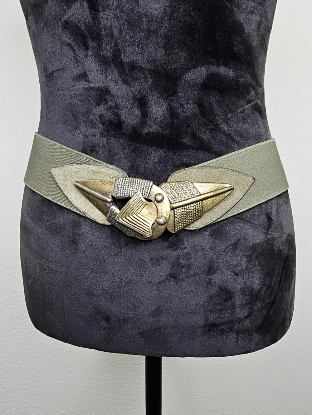 Arrowhead Bronze Color metal buckle Olive Green stretch band belt